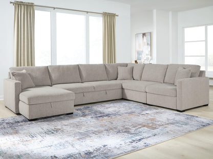Haines Furniture Outlet - Ashley Furniture - ModMax Luxe Sectional - RAF 5-Piece Sectional with Storage Chaise and Pop Up Sleeper / Flint - 68605S104