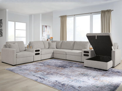 Haines Furniture Outlet - Ashley Furniture - ModMax Luxe Sectional - RAF 8-Piece Sectional with Storage Chaise and Audio Consoles / Flint - 68605S80