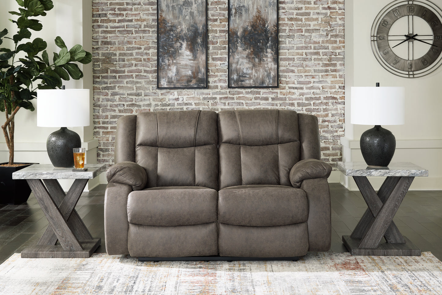 Haines Furniture Outlet - Ashley Furniture - First Base Living Room - Reclining Loveseat / Gunmetal - 6880486