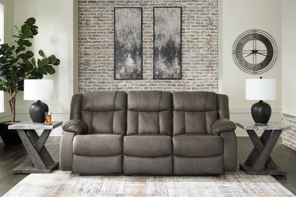 Haines Furniture Outlet - Ashley Furniture - First Base Living Room - Reclining Loveseat / Gunmetal - 6880486