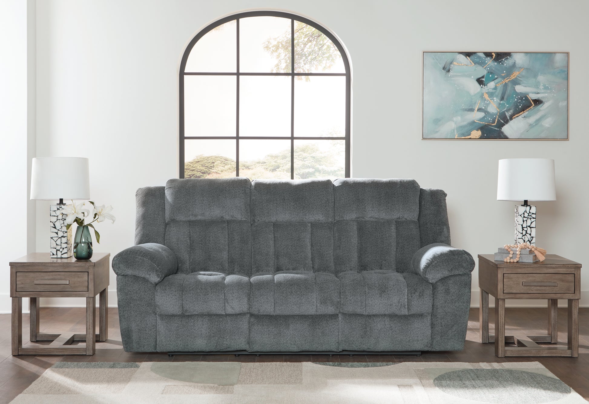Haines Furniture Outlet - Ashley Furniture - Tip-Off Living Room - PWR REC Sofa with ADJ Headrest / Slate - 6930415