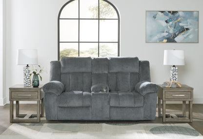 Haines Furniture Outlet - Ashley Furniture - Tip-Off Living Room - PWR REC Loveseat/CON/ADJ HDRST / Slate - 6930418