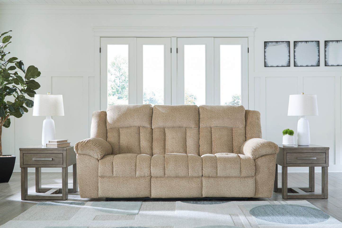 Haines Furniture Outlet - Ashley Furniture - Tip-Off Living Room - PWR REC Sofa with ADJ Headrest / Wheat - 6930515