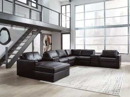 Haines Furniture Outlet - Ashley Furniture - ModMax II Sectional - RAF 8-Piece Sectional with Chaise and Audio Consoles / Black - 74305S47