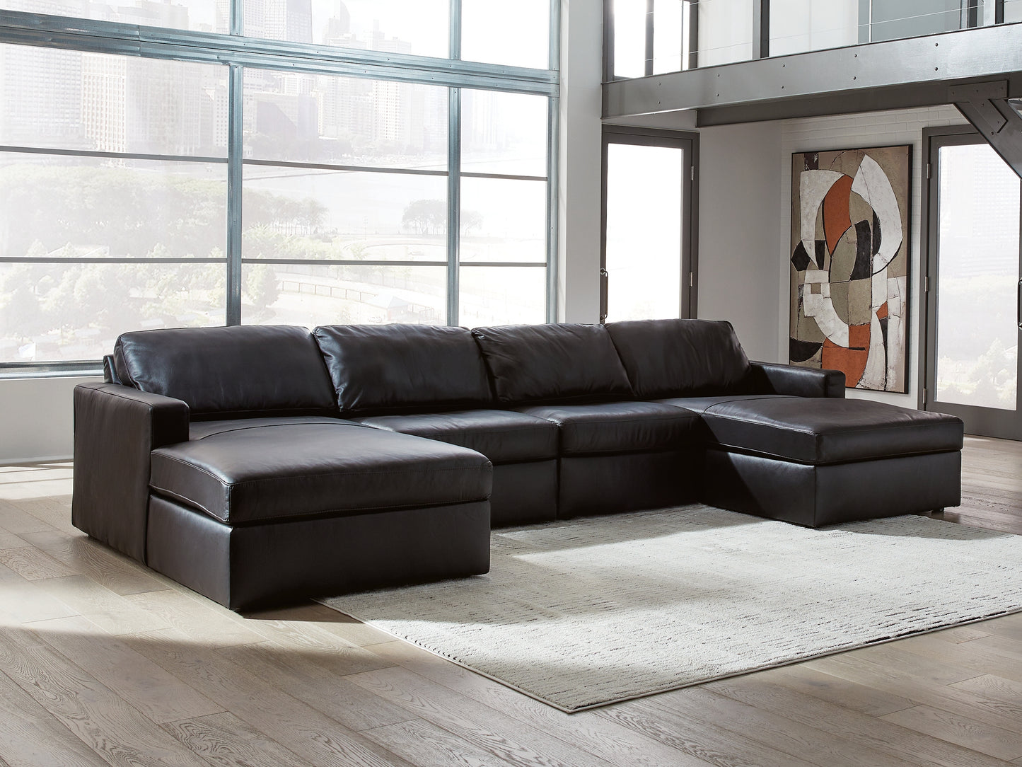 Haines Furniture Outlet - Ashley Furniture - ModMax II Sectional - RAF 4-Piece Double Chaise Sectional / Black - 74305S19