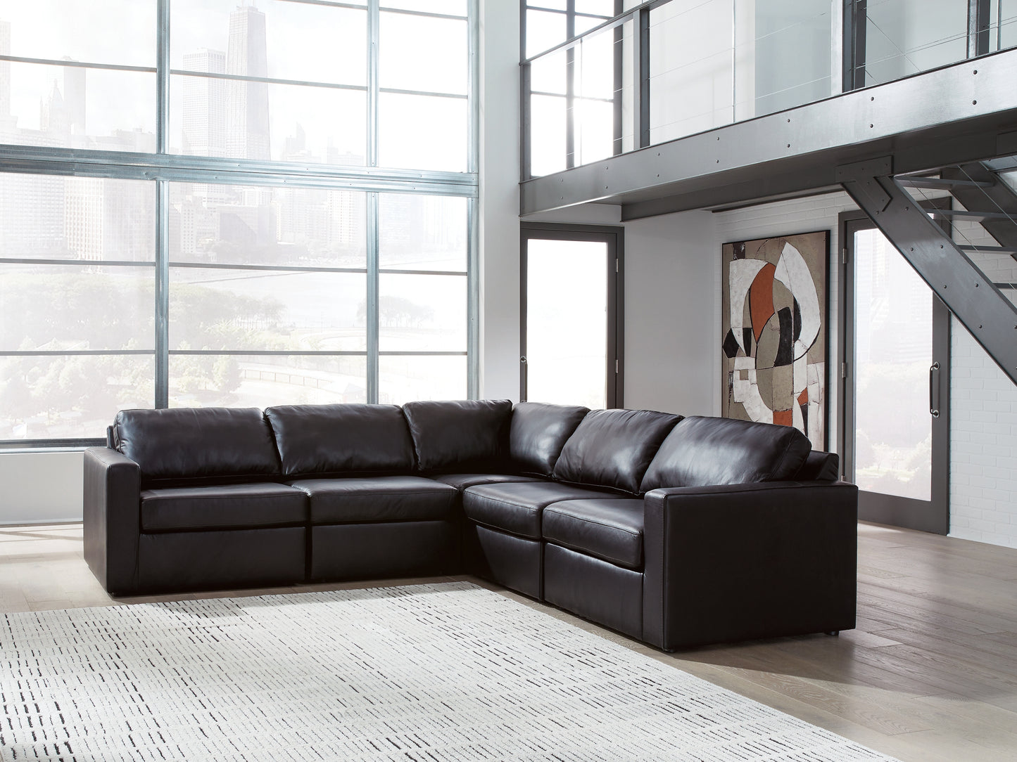 Haines Furniture Outlet - Ashley Furniture - ModMax II Sectional - RAF 5-Piece Sectional / Black - 74305S6
