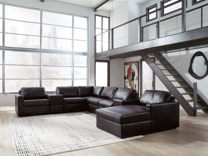 Haines Furniture Outlet - Ashley Furniture - ModMax II Sectional - RAF 8-Piece Sectional with Chaise and Storage Consoles / Black - 74305S42