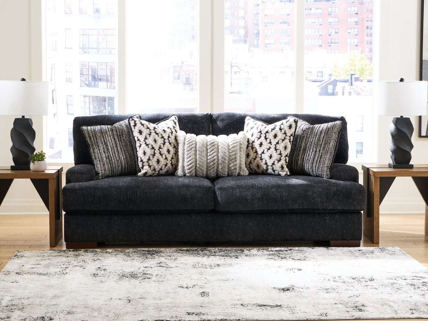 Haines Furniture Outlet - Ashley Furniture - Whitmore Manor Living Room - Sofa / Black Pearl - 8040438