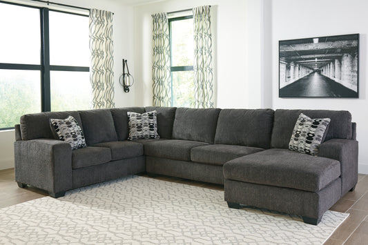 Haines Furniture Outlet - Ashley Furniture - Ballinasloe Sectional - RAF 3-Piece Sectional with Chaise / Platinum - 80702S1