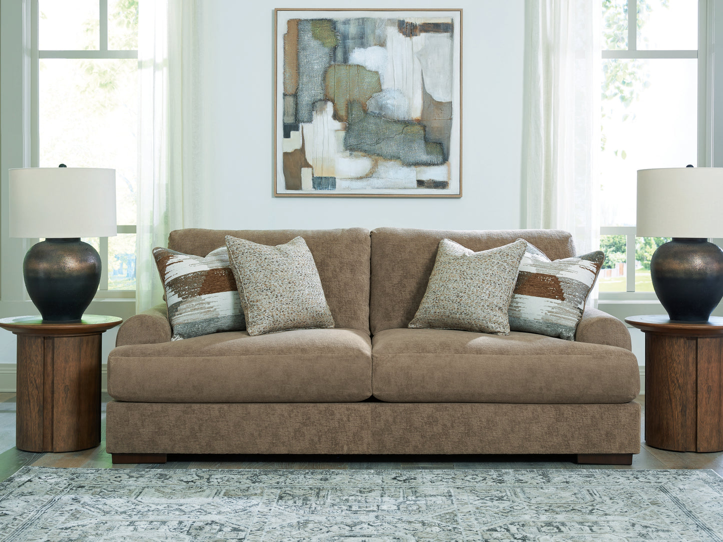 Haines Furniture Outlet - Ashley Furniture - Jayne Park Living Room - Sofa / Pecan - PC8150538