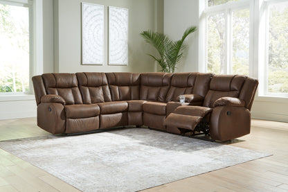 Haines Furniture Outlet - Ashley Furniture - Trail Boys Sectional - 2-Piece Reclining Sectional / Walnut - 82703S1