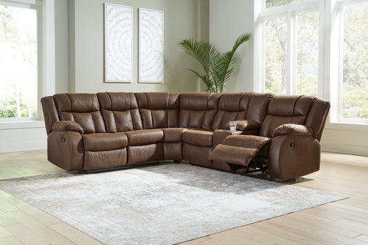 Haines Furniture Outlet - Ashley Furniture - Trail Boys Sectional - 2-Piece Reclining Sectional / Walnut - 82703S1