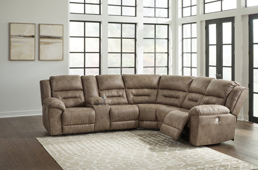 Haines Furniture Outlet - Ashley Furniture - Ravenel Sectional - 4-Piece Power Reclining Sectional / Fossil - 83106S4