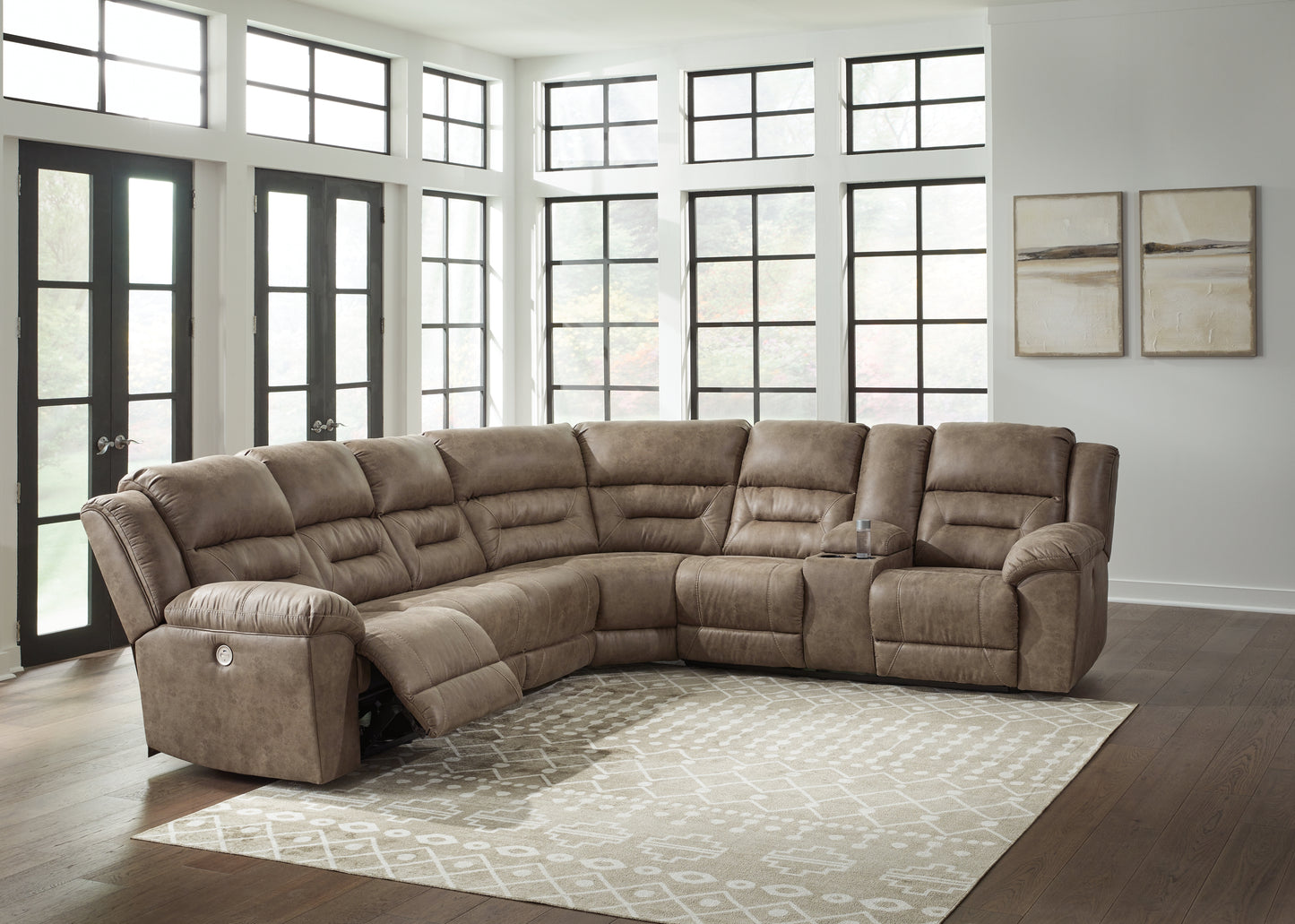 Haines Furniture Outlet - Ashley Furniture - Ravenel Sectional - 4-Piece Power Reclining Sectional / Fossil - 83106S4