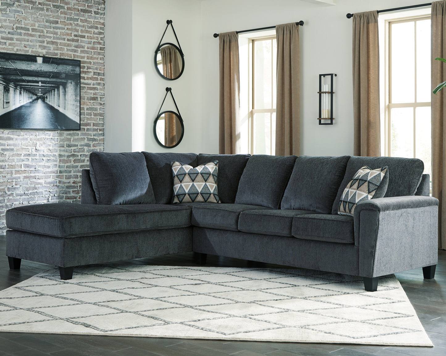 Haines Furniture Outlet - Ashley Furniture - Abinger Sectional - RAF 2-Piece Sectional with Chaise / Smoke - 83905S1