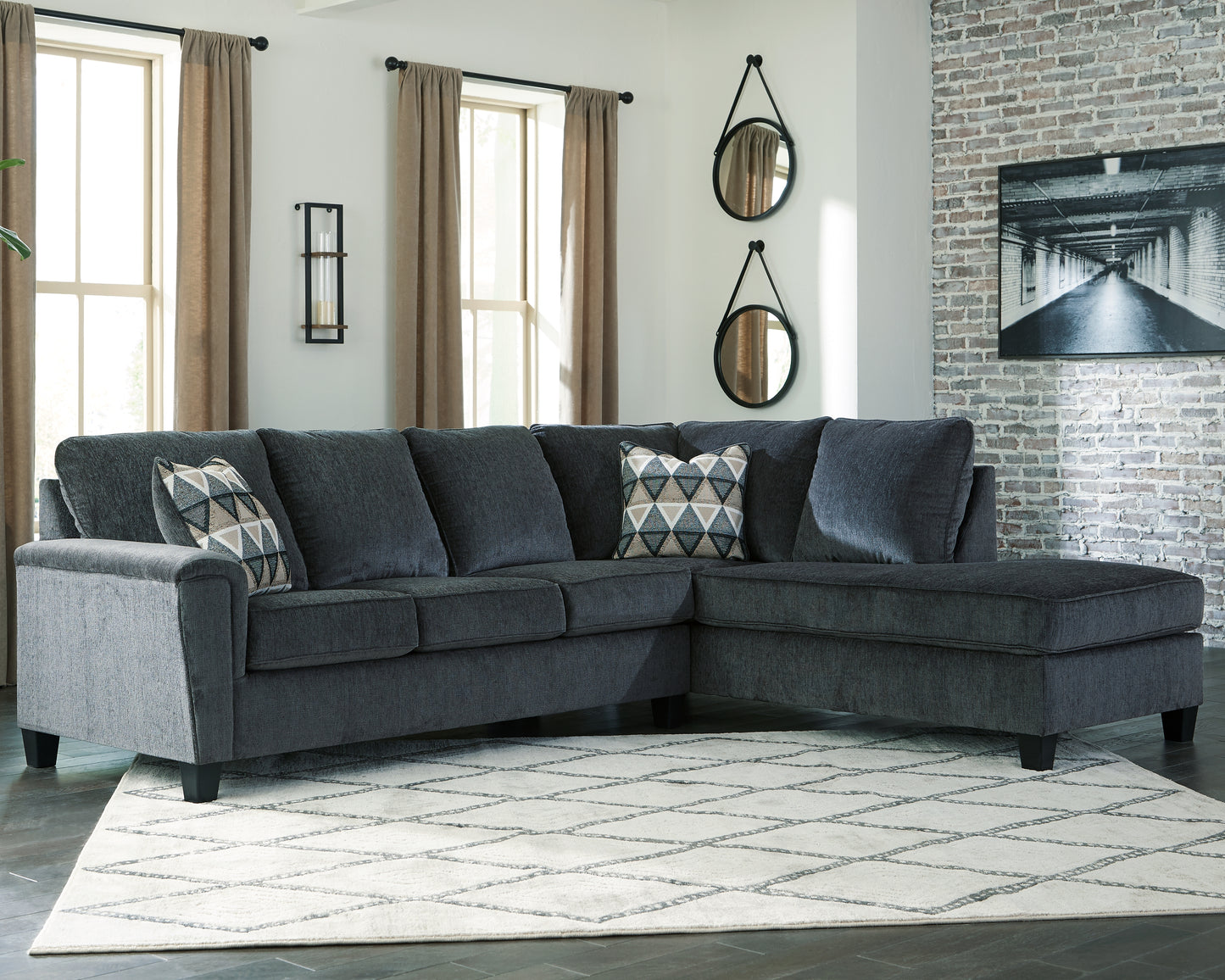 Haines Furniture Outlet - Ashley Furniture - Abinger Sectional - LAF 2-Piece Sectional with Chaise / Smoke - 83905S2
