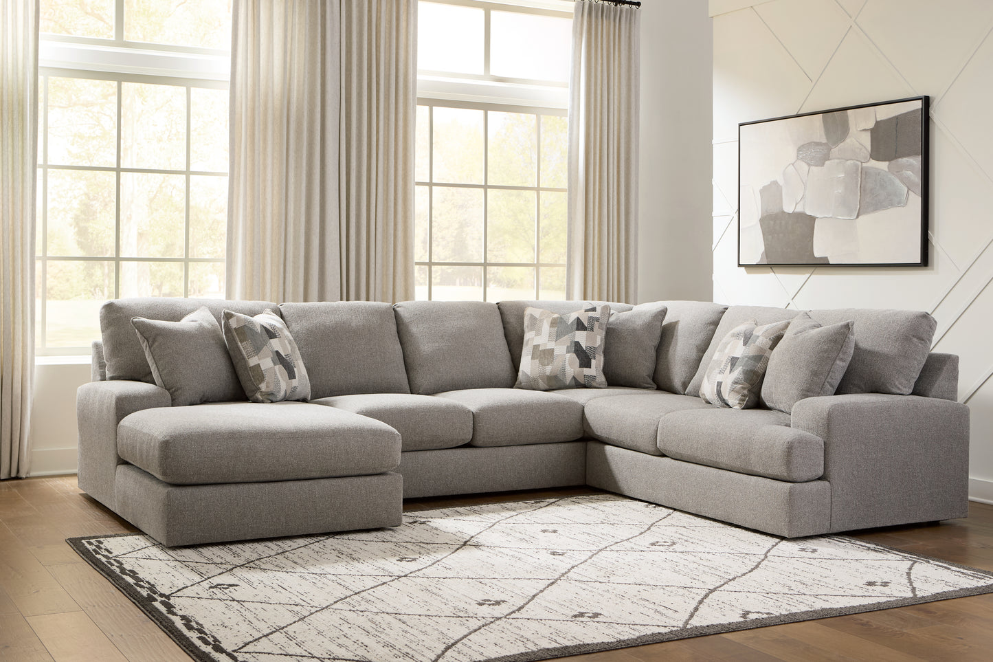 Haines Furniture Outlet - Ashley Furniture - Lindon Sectional - RAF 3-Piece Sectional with Chaise / Smoke - 84704S3