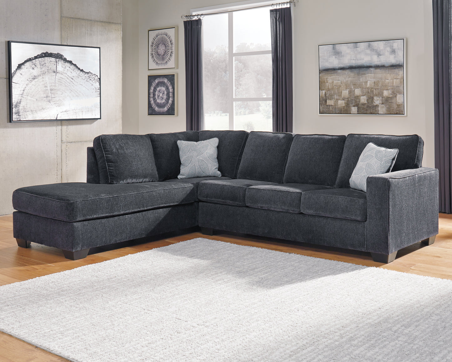 Haines Furniture Outlet - Ashley Furniture - Altari Sectional - RAF 2-Piece Sectional with Chaise / Slate - 87213S1