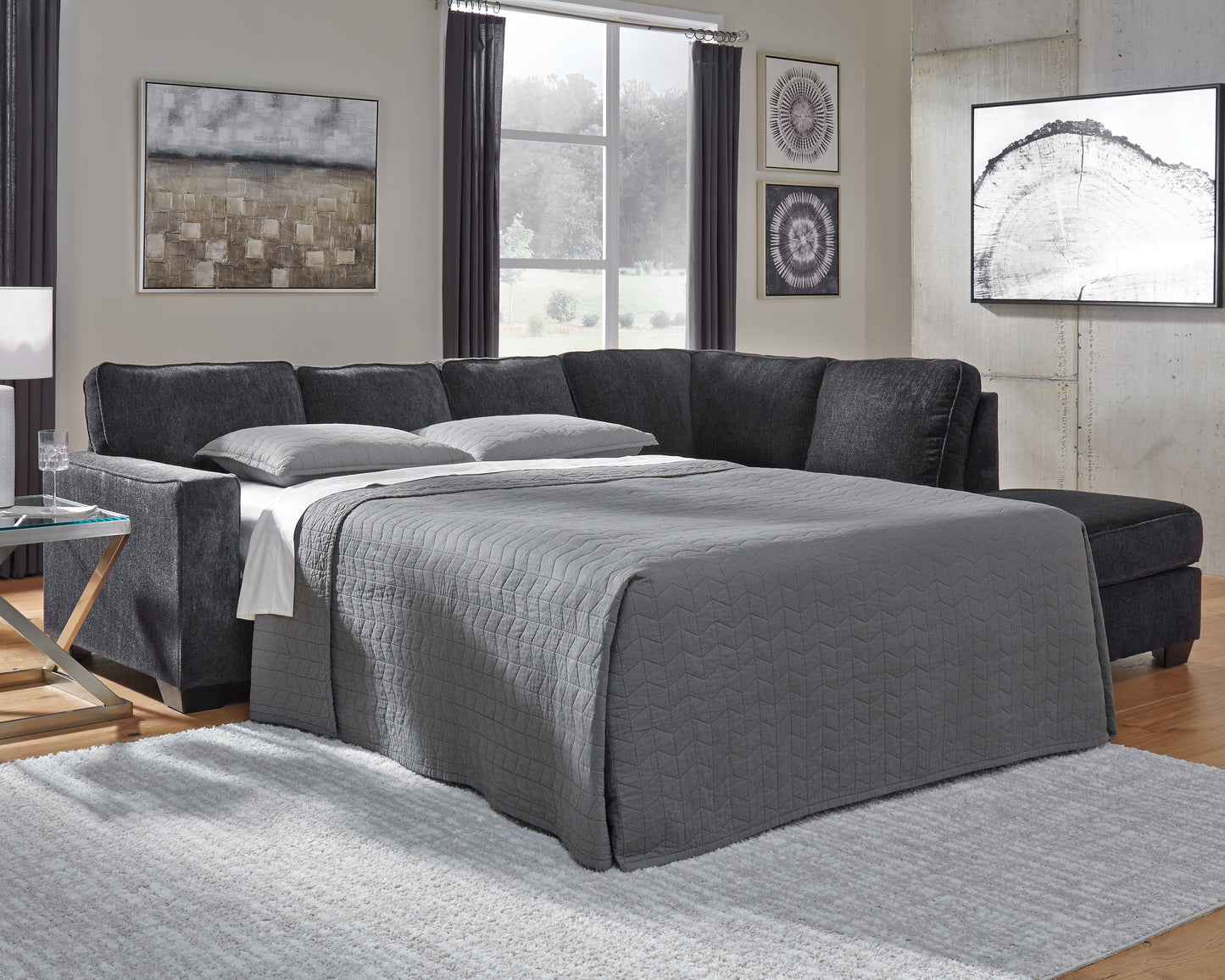 Haines Furniture Outlet - Ashley Furniture - Altari Sectional - 2-Piece Sleeper Sectional with Chaise / Slate - 87213S3