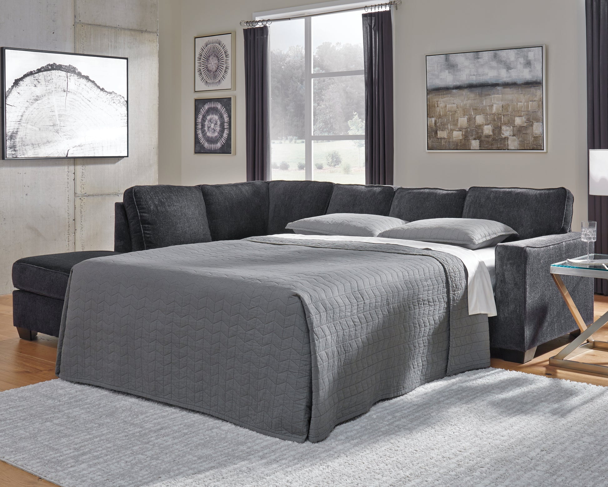 Haines Furniture Outlet - Ashley Furniture - Altari Sectional - 2-Piece Sleeper Sectional with Chaise / Slate - 87213S3