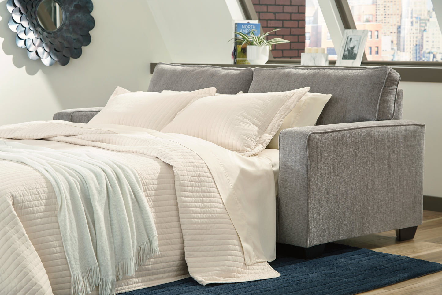 Haines Furniture Outlet - Ashley Furniture - Altari Living Room - Queen Sofa Sleeper / Alloy - 8721439