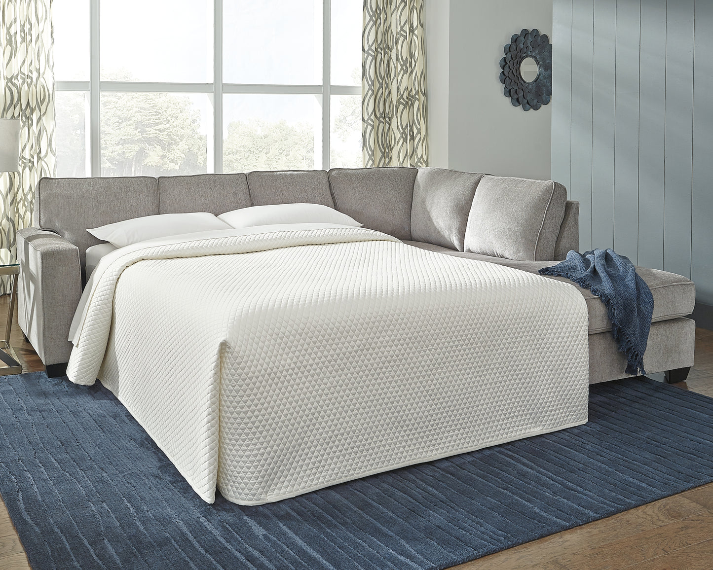 Haines Furniture Outlet - Ashley Furniture - Altari Sectional - 2-Piece Sleeper Sectional with Chaise / Alloy - 87214S3
