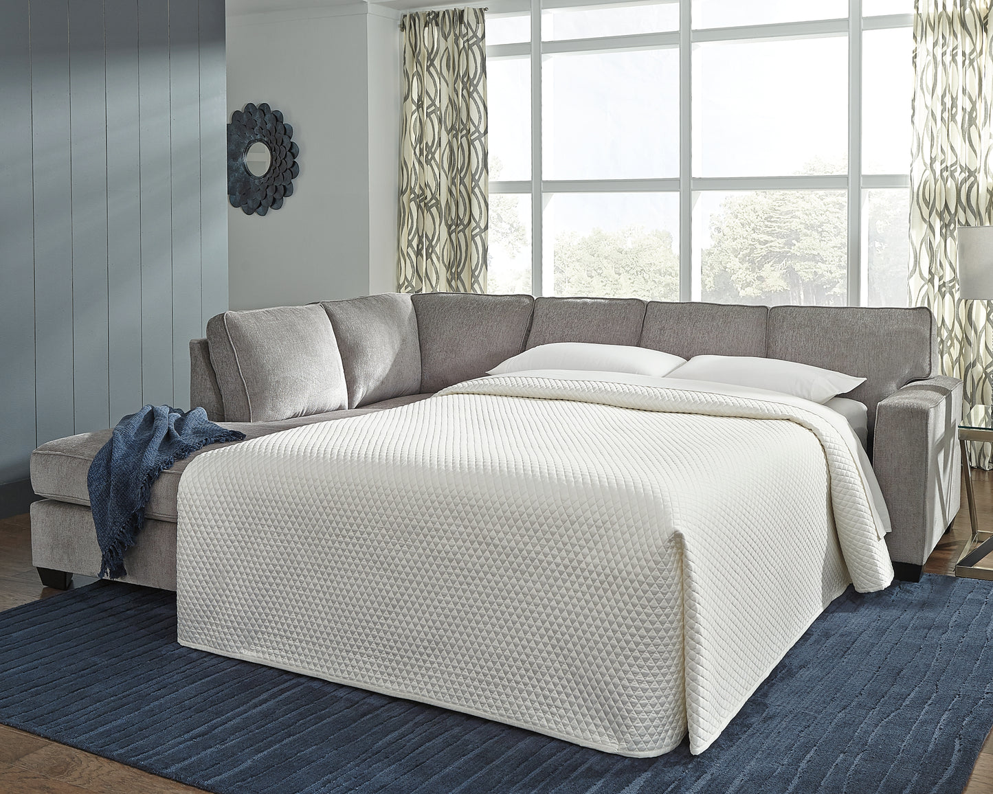Haines Furniture Outlet - Ashley Furniture - Altari Sectional - RAF 2-Piece Sleeper Sectional with Chaise / Alloy - 87214S4