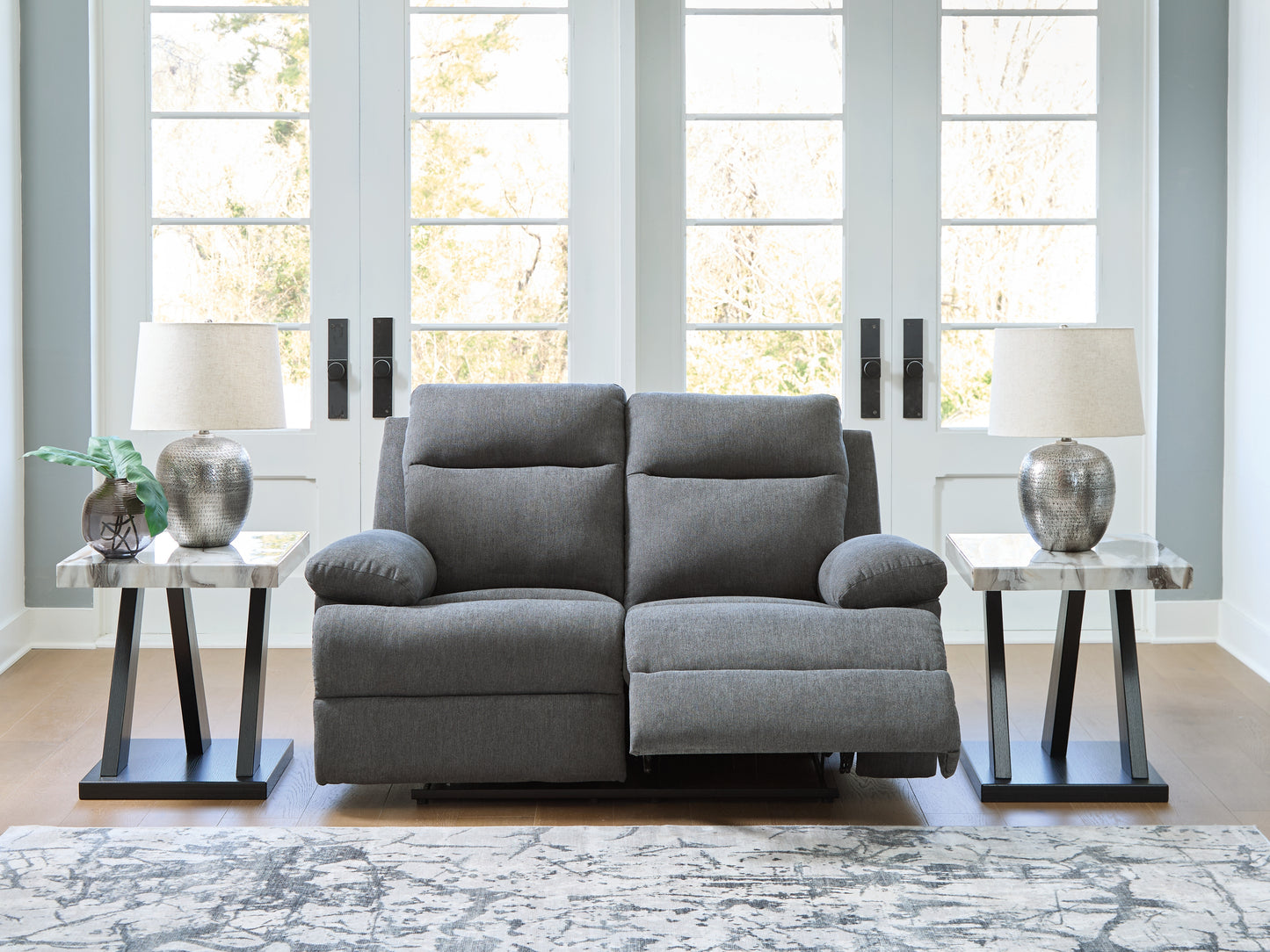 Haines Furniture Outlet - Ashley Furniture - Side-Swipe Living Room - Reclining Loveseat / Charcoal - PC9140686