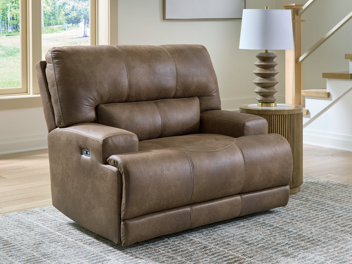 Haines Furniture Outlet - Ashley Furniture - Beckley Place Living Room - PWR Recliner/ADJ Headrest / Earth - PC9180282