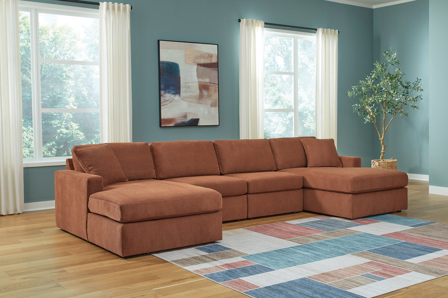 Haines Furniture Outlet - Ashley Furniture - Modmax Sectional - RAF 4-Piece Sectional with Chaise / Spice - 92102S19