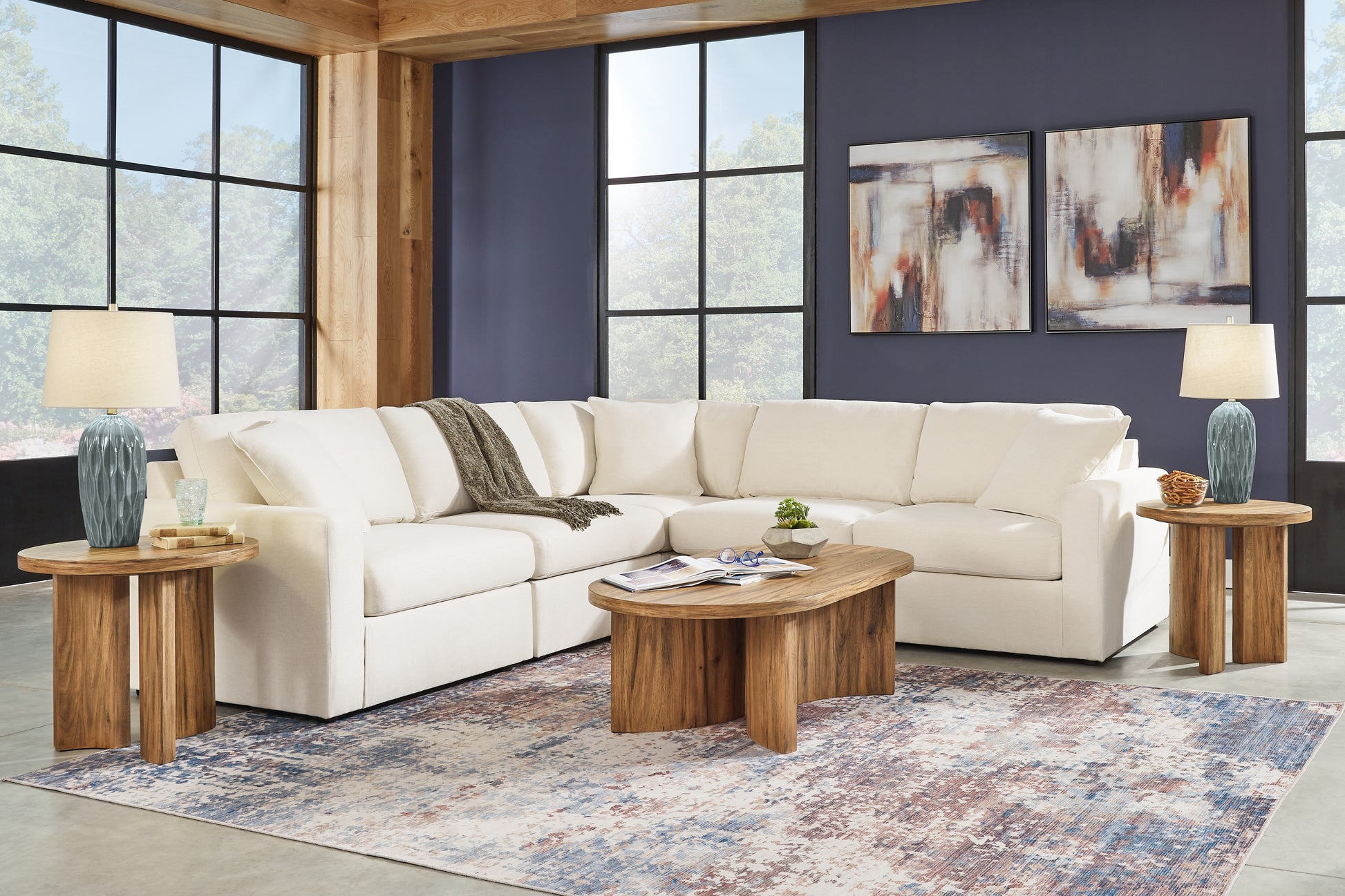 Haines Furniture Outlet - Ashley Furniture - Modmax Sectional - RAF 7-Piece Sectional with Audio Console / Ink - 92121S75