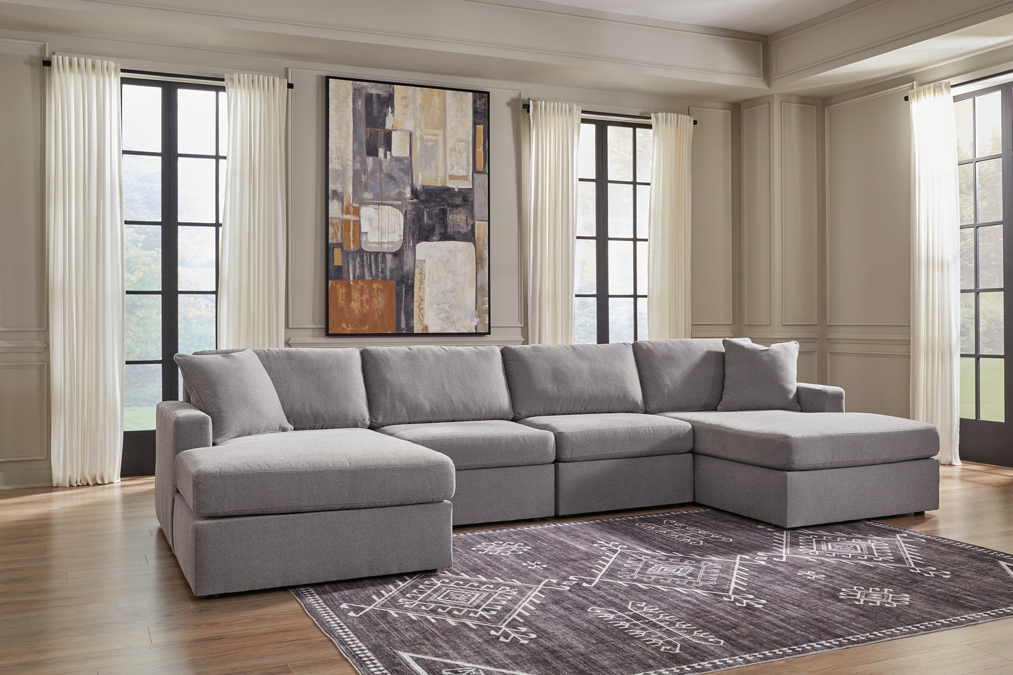 Haines Furniture Outlet - Ashley Furniture - Modmax Sectional - RAF 4-Piece Sectional with Chaise / Granite - 92104S19
