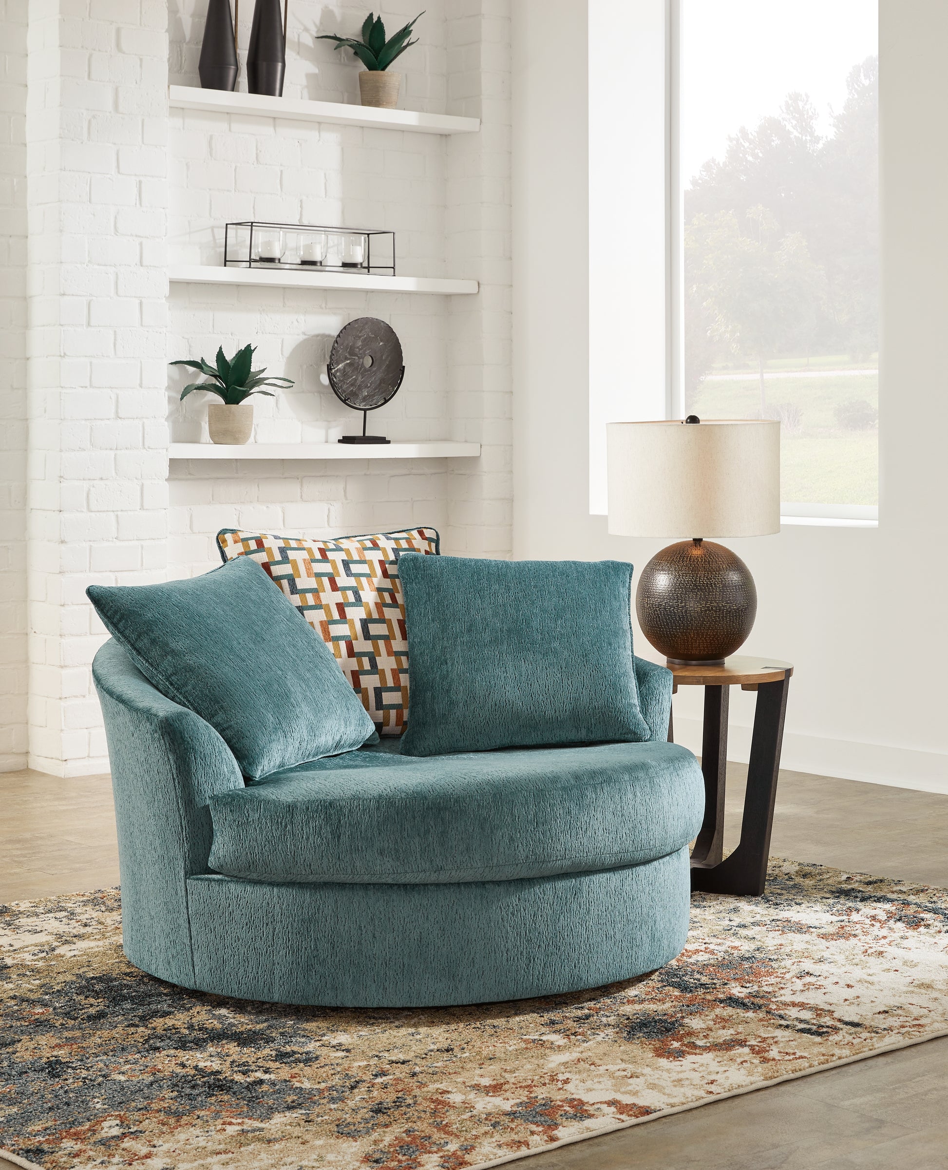 Haines Furniture Outlet - Ashley Furniture - Laylabrook Living Room - Oversized Swivel Accent Chair / Teal - 9220621