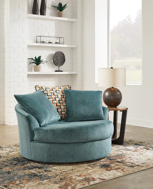 Haines Furniture Outlet - Ashley Furniture - Laylabrook Living Room - Oversized Swivel Accent Chair / Teal - 9220621