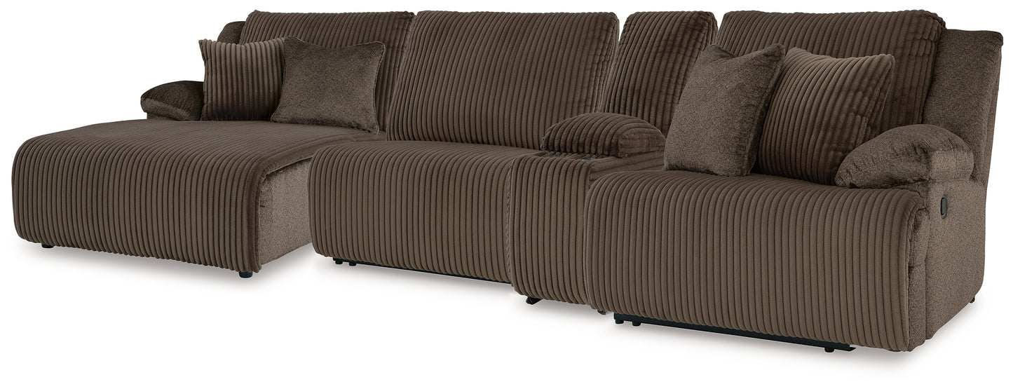 Haines Furniture Outlet - Ashley Furniture - Top Tier Sectional - 4-Piece Reclining Sectional with Chaise / Chocolate - 92705S12