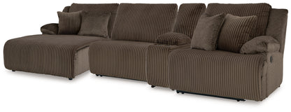 Haines Furniture Outlet - Ashley Furniture - Top Tier Sectional - 4-Piece Reclining Sectional with Chaise / Chocolate - 92705S12