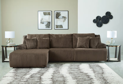 Haines Furniture Outlet - Ashley Furniture - Top Tier Sectional - 3-Piece Reclining Sectional Sofa Chaise / Chocolate - 92705S7