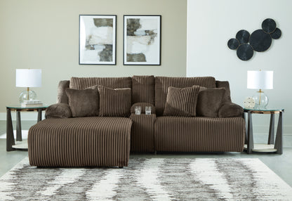 Haines Furniture Outlet - Ashley Furniture - Top Tier Sectional - 3-Piece Reclining Sectional Sofa with Chaise / Chocolate - 92705S5