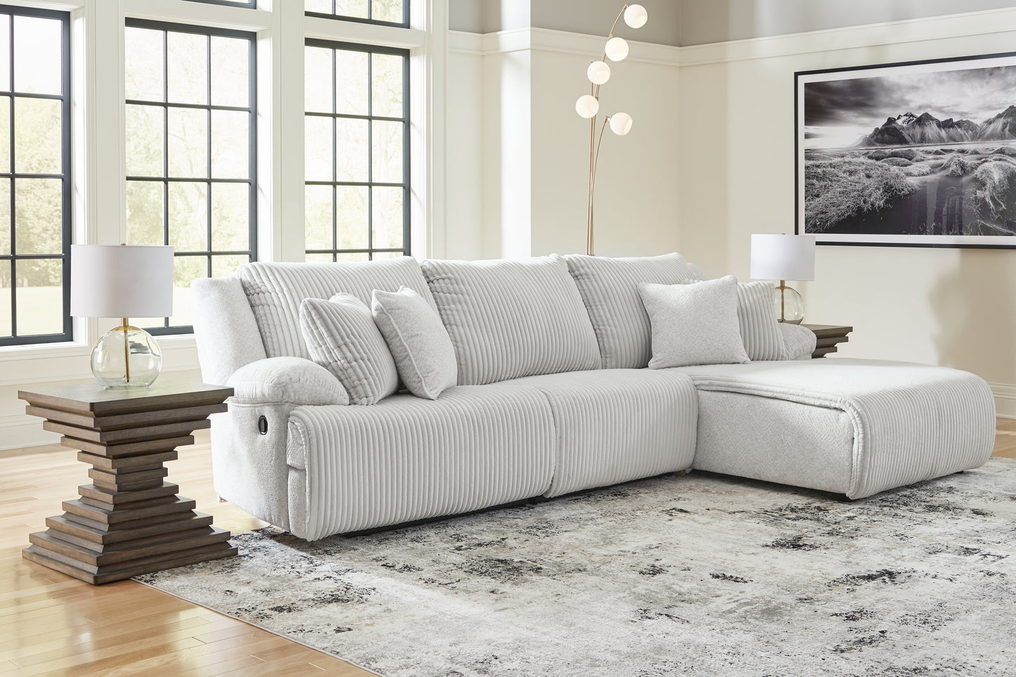 Haines Furniture Outlet - Ashley Furniture - Top Tier Sectional - 3-Piece Reclining Sectional Sofa Chaise / Alloy - 92706S6