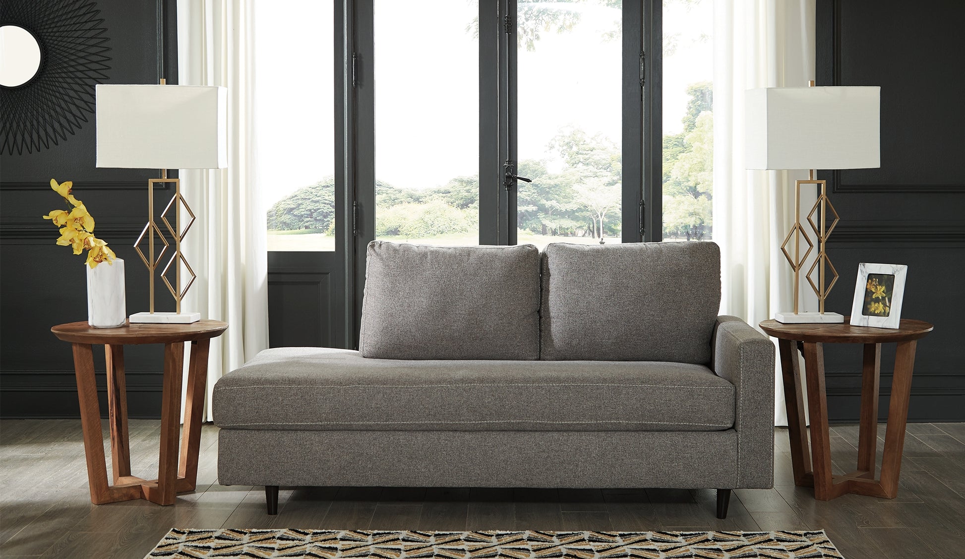 Haines Furniture Outlet - Ashley Furniture - Lyman Living Room - RAF Corner Chaise / Graphite - 9330317