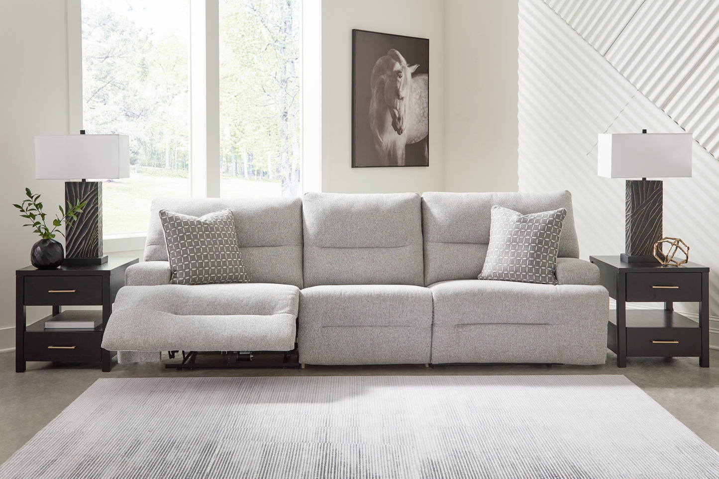 Haines Furniture Outlet - Ashley Furniture - Acklen Place Sectional - 3-Piece Power Reclining Sectional Sofa / Pewter - 93605S18