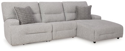 Haines Furniture Outlet - Ashley Furniture - Acklen Place Sectional - 3-Piece Power Reclining Sectional / Pewter - 93605S6