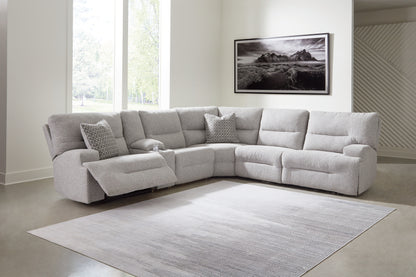 Haines Furniture Outlet - Ashley Furniture - Acklen Place Sectional - 6-Piece Power Reclining Sectional / Pewter - 93605S9