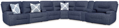 Haines Furniture Outlet - Ashley Furniture - Acklen Place Sectional - 7-Piece Power Reclining Sectional / Navy - 93607S8