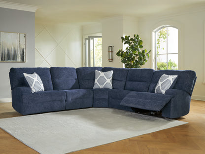 Haines Furniture Outlet - Ashley Furniture - Acklen Place Sectional - 5-Piece Power Reclining Sectional / Navy - 93607S3