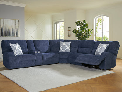 Haines Furniture Outlet - Ashley Furniture - Acklen Place Sectional - 6-Piece Power Reclining Sectional / Navy - 93607S15