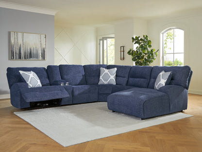 Haines Furniture Outlet - Ashley Furniture - Acklen Place Sectional - 6-Piece Power Reclining Sectional with Chaise / Navy - 93607S1