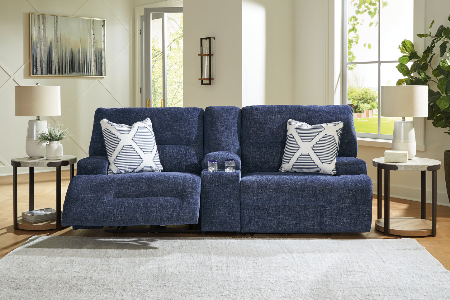 Haines Furniture Outlet - Ashley Furniture - Acklen Place Sectional - 3-Piece Sectional / Navy - 93607S10