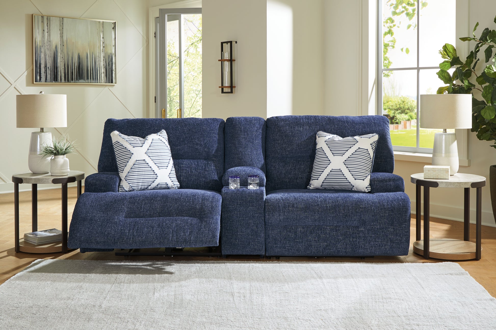 Haines Furniture Outlet - Ashley Furniture - Acklen Place Sectional - 3-Piece Sectional / Navy - 93607S10