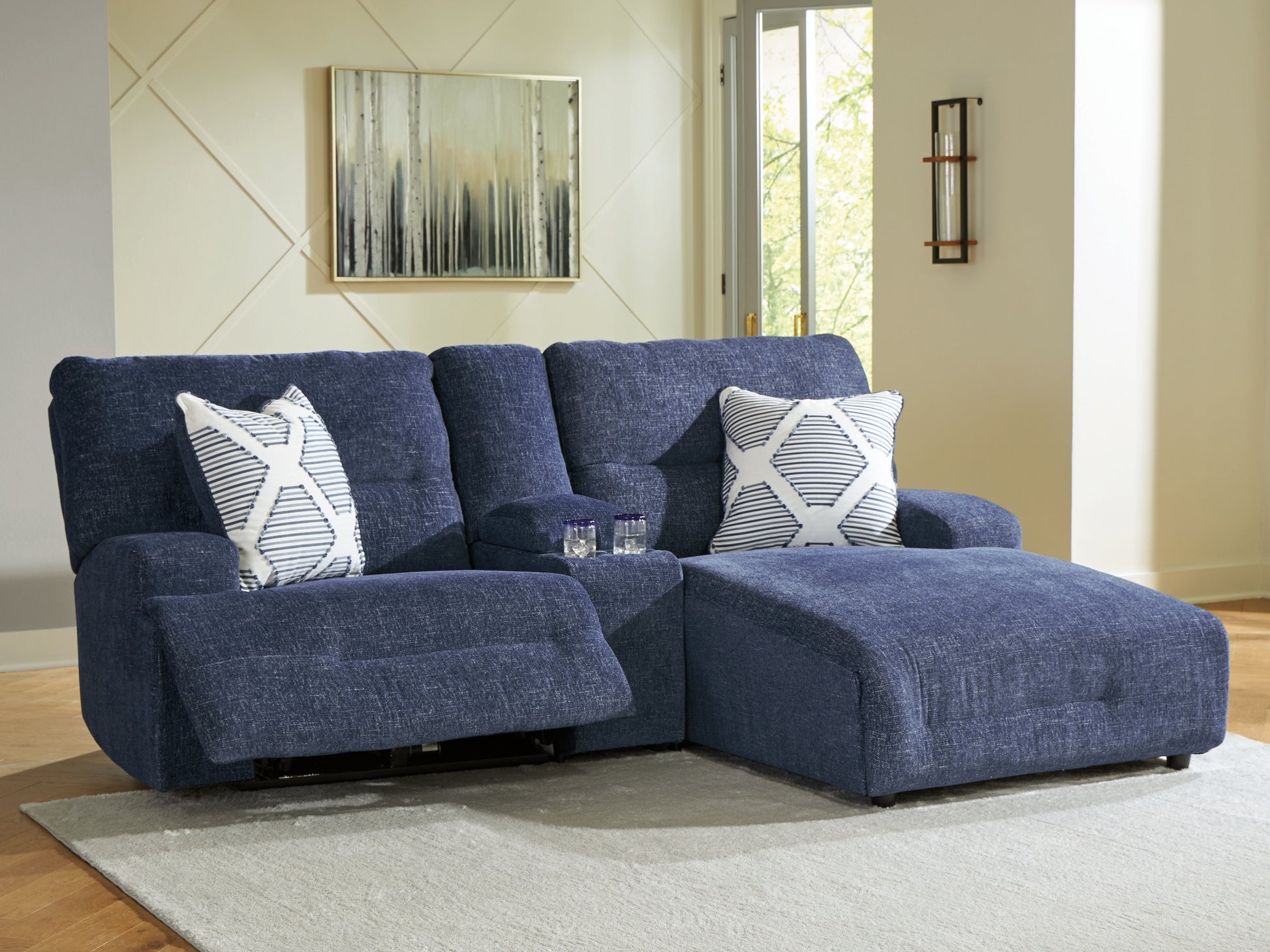 Haines Furniture Outlet - Ashley Furniture - Acklen Place Sectional - 2-Piece Power Reclining Sectional / Navy - 93607S16
